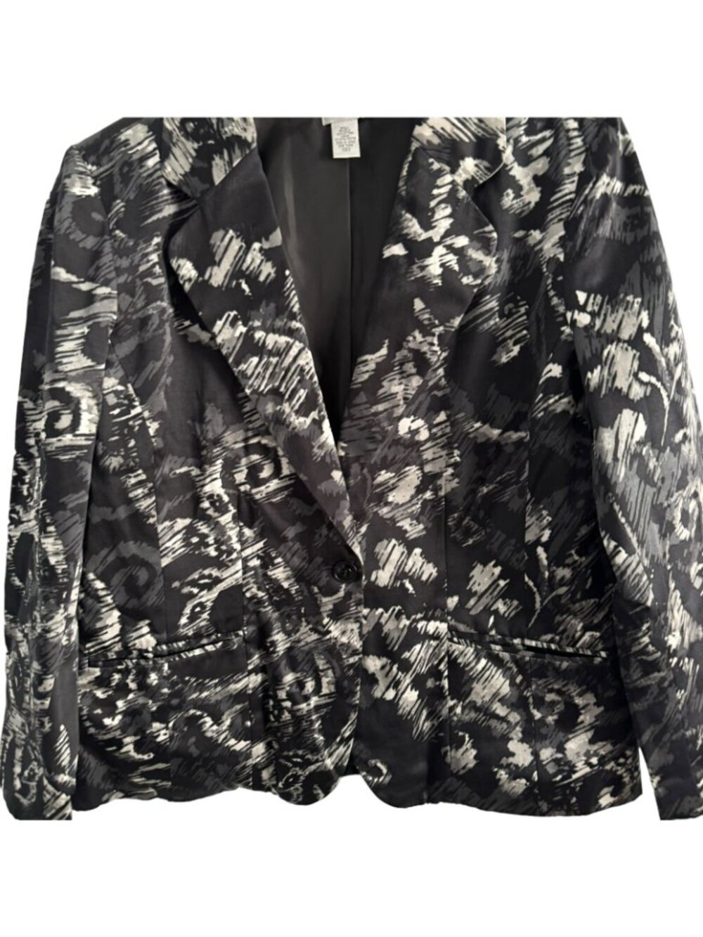 Chicos Silk Blend Blazer Size Large Black Multi Jacket Blazer - Picture 10 of 12